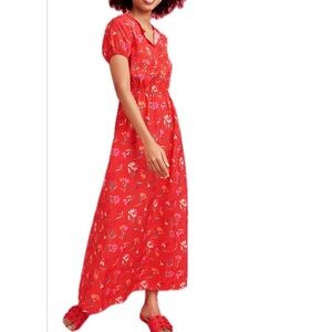 Ann Taylor Loft  red floral print maxi dress M
